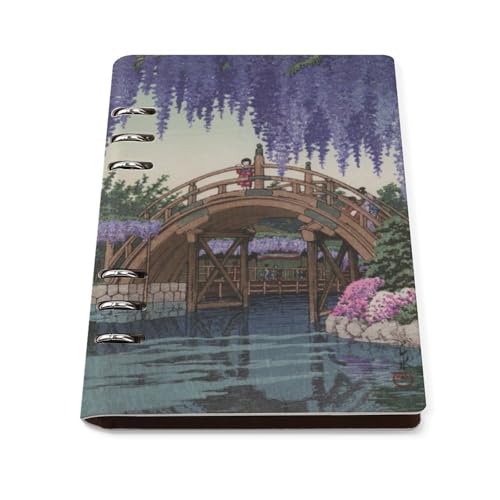 ノート 川瀬巴水 亀戸の藤 メモ帳 バインダーノート A5 6穴 90枚 てちょう ハードカバー メモ ンダー A5サイズ 横罫線 ??本 文房具 オフィス用品 ルーズリーフ 学生 キャンパス おしゃれ プレゼント 贈り物