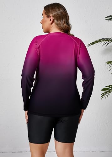 Halcurt Women's Built in Bra Long Sleeve Rash Guard Plus Size 2 Piece Swimsuit Shirt and Shorts4