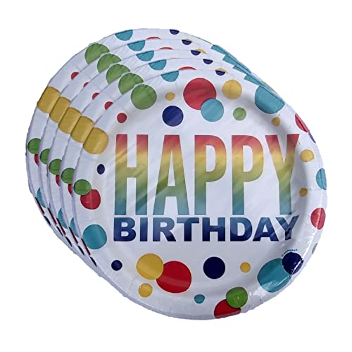 Happy Birthday Plates Colorful Rainbow Spots Dessert Plates Party Supplies Includes 24 7