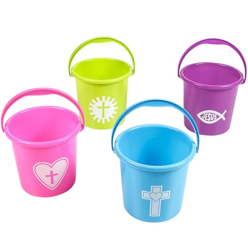 Fun Express 7" Brightly Colored Religious Imagery Plastic Buckets - 4 Pc.