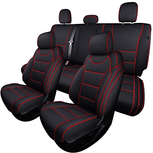 Coverado Car Seat Cover Full Set With Waterproof Neoprene, Front And Back Car Seat Protector For Trucks, Custom Fit For 2015-2023 Ford F150 Crew Cab And 2017-2023 F250 F350 F450(Red And Black) #TOP5