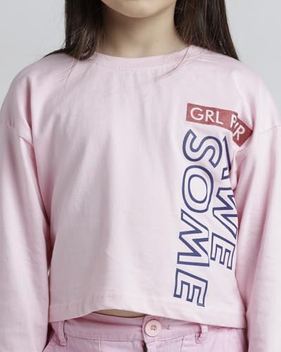Image of Under Fourteen Only Girls Cotton Tops Collection - Round Neck, Crop Top, Full & Half Sleeve, Drop Shoulder, Ruffle Sleeve, Graphic Printed, Embroidered & Slub Knit Styles