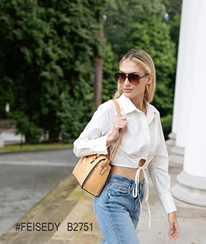 Image of FEISEDY Vintage Retro 70s Plastic Aviator Sunglasses Women Men Classic Large Squared Frame B2751