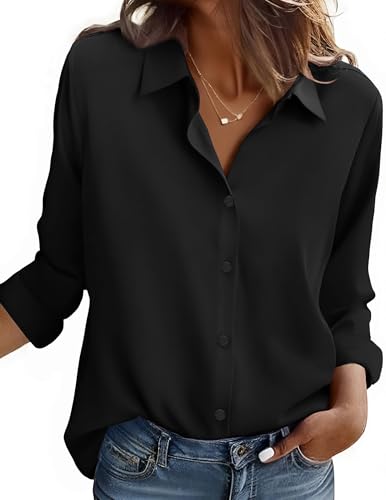 Zeagoo Button Down Shirt for Women Long Sleeve Blouses Classic Collared V Neck Dressy Casual Dress Shirt Spring Clothes XL