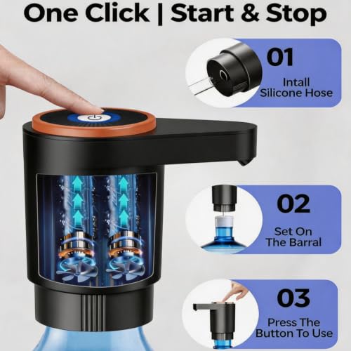 Portable USB Water Pump for 5-Gallon Bottles – Rechargeable Water Jug Dispenser for Home, Kitchen & Office (Black) by ADOBYO - Used condition - Image 3