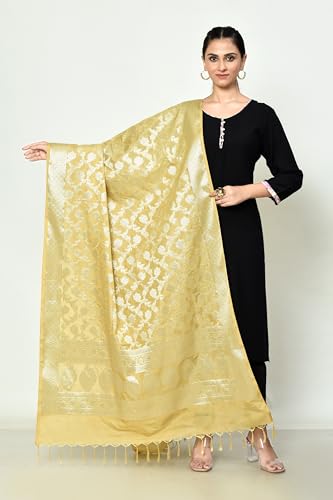 Banarasi Dupatta For Women With Light Gold Zari Work, Shawl Scarf Wrap Chunni3