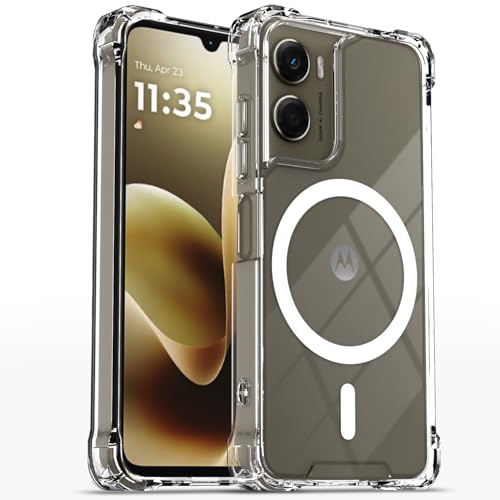 Image of Amazon Basics Back Cover for Motorola Moto G06 Power Mag-Safe Shockproof PC + TPU Protective Case Magnetic Support Bumper Case (Transparent Mag-Safe)
