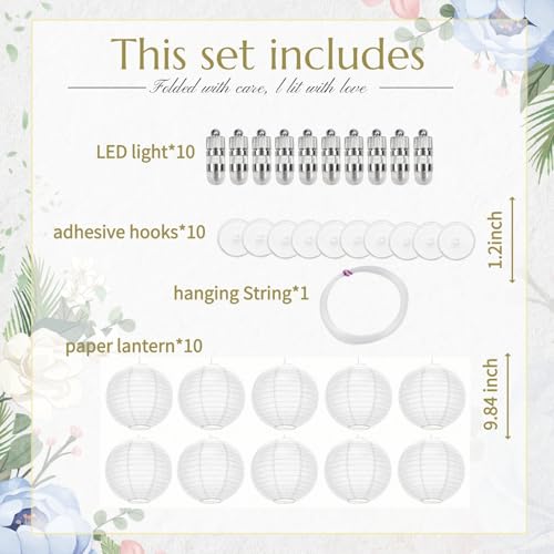 Image of Chinese Paper Lanterns - Pack of 10, 10-Inch White Hanging Lights for Birthday Party Decorations, Ceiling Decor, Rainbow Classroom, Wedding, and Home Party