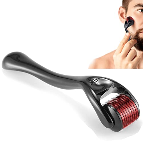 IOPYKKOA Beard Roller, 0,5 mm, monopattino per barba, Microneedling Roller, Derma Roller For Beard Growth (nero rosso)