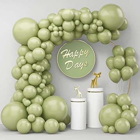 Sage Green Balloons 100Pcs, 18 12 5 Inch Olive Green Balloons Different Sizes Large Latex Party Balloon, Matte Sage Green Balloon Arch Kit Garland for Jungle Safari Baby Shower Birthday Wedding Party Cover