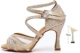 Für Damen. Latein Tanzschuhe Gold Glitzer Strass mit Netz Damen Ballsaal Tanzschuhe Salsa Weiche Schuhe High Heel 9 Goldfarbener Glitzer, 9 cm