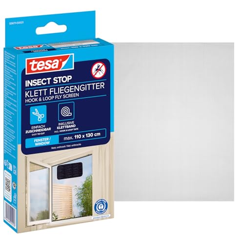 tesa INSECT STOP Klett Fliegengitter - 110 cm x 130 cm...