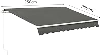 lesolar Csuklókaros Napellenző 250x200 cm - Erkély, Terasz és Udvar Árnyékoló, Manuális Kezelésű Alumínium-Poliészter Pergola Napvédő (Szürk 2