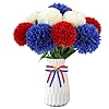 Hananona 12 pcs artificial chrysanthemums flowers patriotic flowers decor 4th of july fake mums flowers silk for home decor indoor memorial day table centerpiece 12 red white blue  urban country home decor