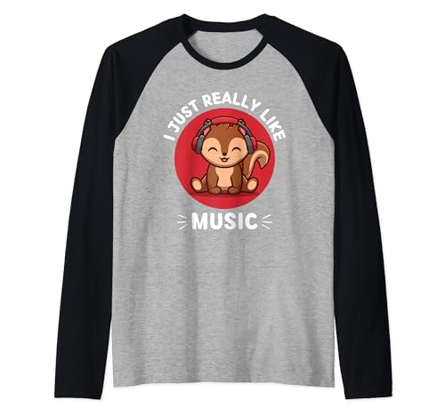 Ardilla Kawaii I Just Really Like Music Estética Kawaii Camiseta Manga Raglan