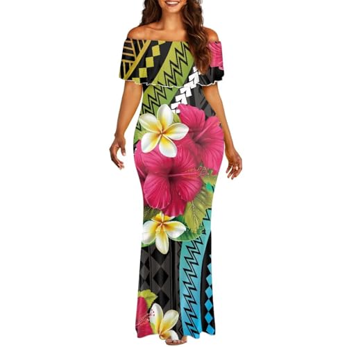 Image of Polynesian Dresses for Women Off Shoulder Maxi Dress Puletasi Samoan Dresses S-7XL
