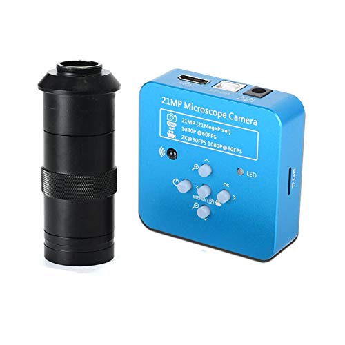 WEI-LUONG 21MP 2K 1080P 60FPS HDMI USB Industrial Digital Video Microscope Camera mikroskop kamera Magnifier for Phone PCB THT Soldering أدوات (Color : Blue with 100X)