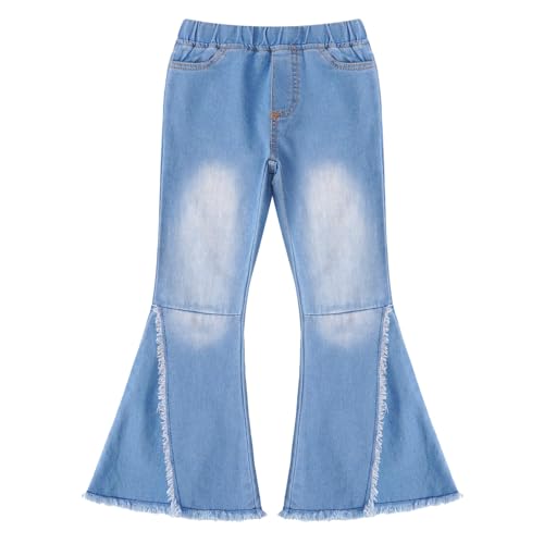 Loyan Girls Elastic Waist Denim Pants Raw Hem Flared Leg Jeans Stretchy Leggings Fashion Trousers Bell Bottoms3