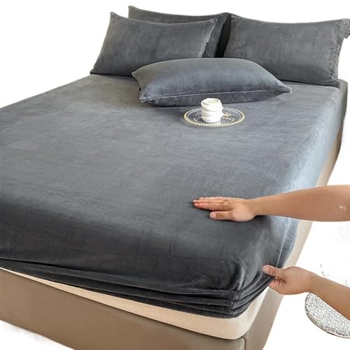 Frottee BettwäSche Warme und Dicke elastische Spannbettlaken, einfarbig, Verstellbarer Flanell-Wintermatratzenbezug, Samtbettwäsche, Größen...