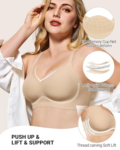 HORISUN Womens No Underwire Bras Supportive Scalloped V Neck Tshirt Bra Comfortable Wireless Seamless Push Up Bralette2