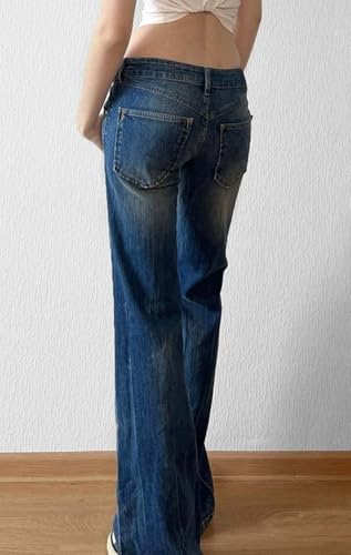 CHARTOU Women Summer Straight Denim Long Pants Y2k Low Waist Washed Wide Leg Jeans with Pockets4