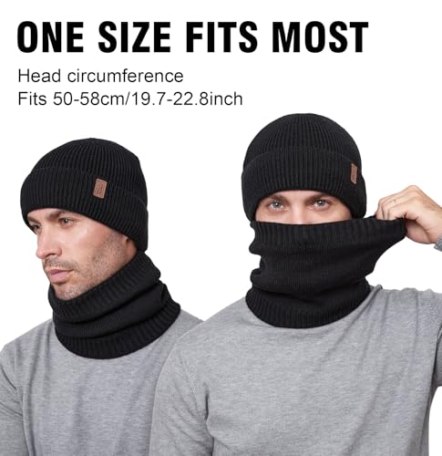 Wmcaps Wintermütze Schal Set für Herren Damen, mit Fleece Gefütterte Strickmütze und Halswärmer Weich Warm Thermische Accessoires für Kaltes Wetter Unisex Geschenk für Männer Frauen, Dunkelgrau