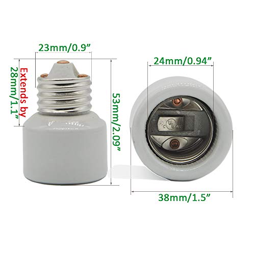 Porcelain E26 Light Socket Extender, Emnooti E26 E27 to E26 E27 LED CFL