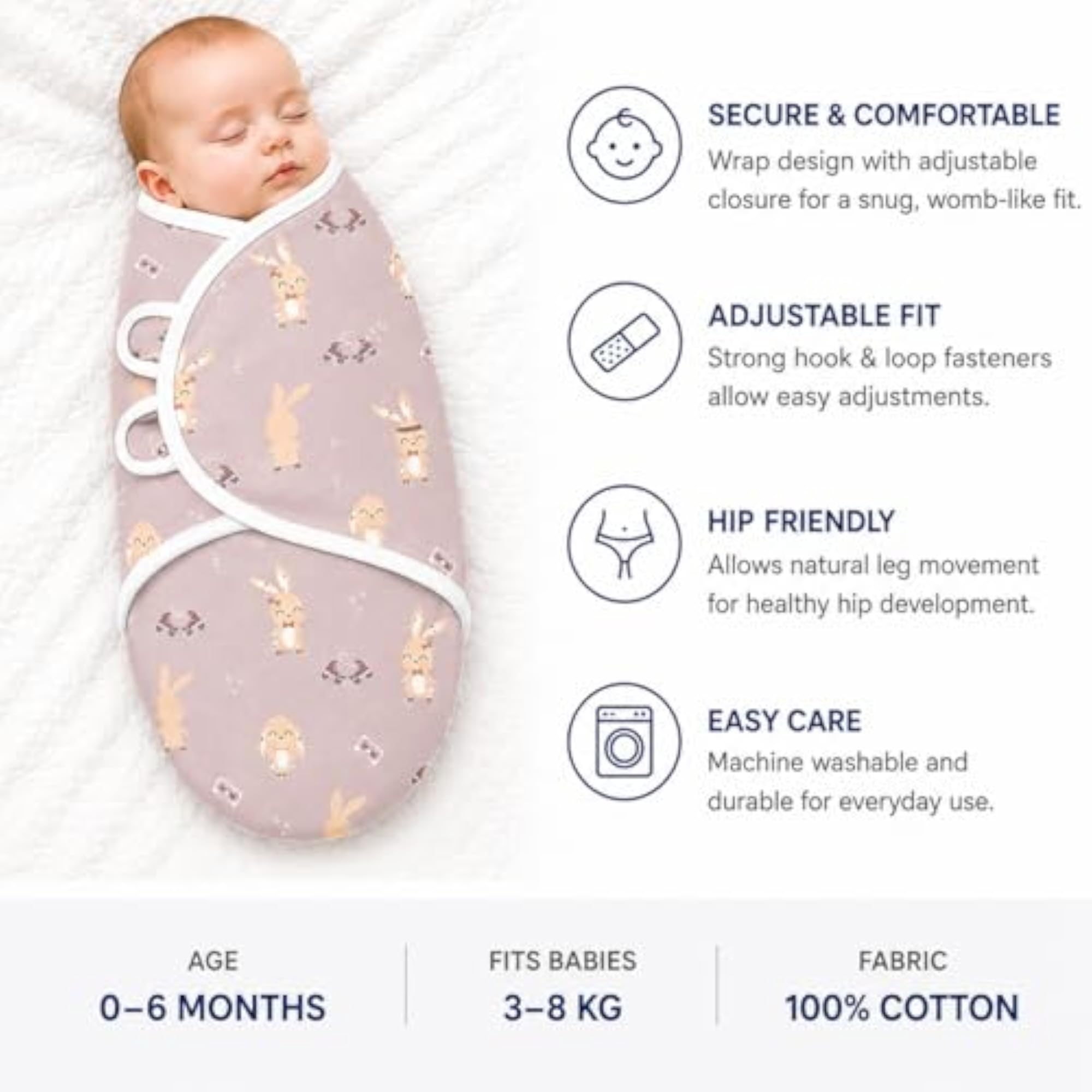 Baby Swaddle Wrap Adjustable Cotton Blanket Pack of 2