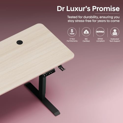Image of Dr Luxur Stallion Electric Standing Desk | Height Adjustable | 70kg Load | 3 Memory Presets | Zero Wobble | Child Lock | Low Noise Motor | 4 Year Warranty | Metallic Frame (Arctic Oak, 1000 * 600 mm)