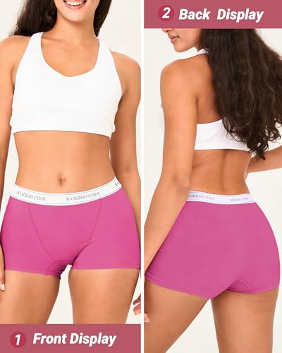 Image of BAMBOO COOL Womens Boy Shorts Underwear Full Coverage High Waist Boxer Briefs Panties for Women 5 Pack