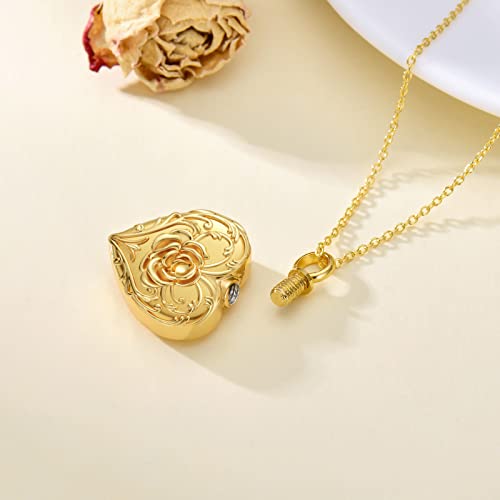 Soulmeet Gold Plated Flower Rose Cremation Jewelry For Ashes, Heart Rose Urn Necklace That Holds Human Dog Cat Ashes, Carry Memorial Jewelry To Keep Someone Always With You #TOP2