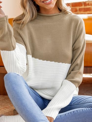 Image of CUPSHE Womens Fall Long Sleeve Mock Neck Sweaters Colorblock Oversized Long Sleeve Knit Pullover Jumper Tops