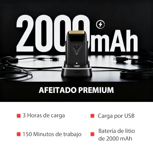 VGR 334 Maquina de Afeitar Hombre Inalámbrico, Shaver Barberia de Doble Lámina con Motor Vectorial de 10000RPM, Afeitadora Shaver con Base de Carga Inalámbrica, Luces LED y Bolsa de Almacenamiento - imagen 2