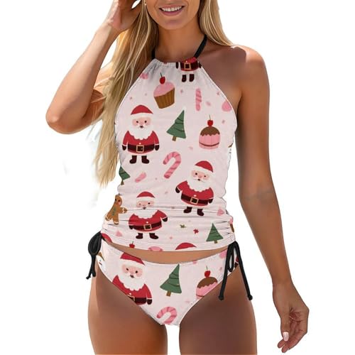 Women's Bikini Tankini Set High Neck Tummy Control Tankini Top with Triangle Ruched Bathing Suit