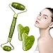 Produktbild Jade Roller,Massagesteine,natürliches Jadewalzenmassagegerät mit 2 Jadeschabern,Anti-Aging-,Heilungs- und Muskelentspannungseffekten,geeignet für Gesichts- und Halshaut