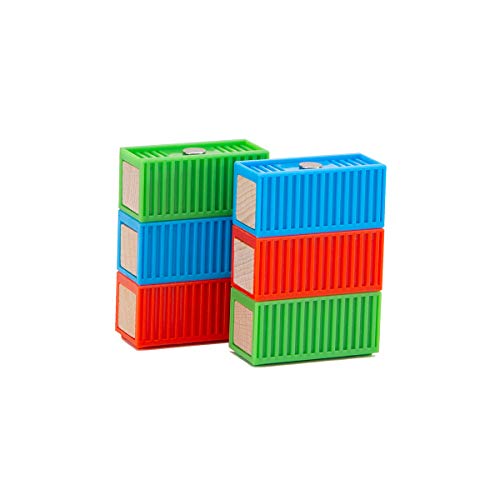 Orbrium 11 Pcs Intermodal Freight Trains Set For Wooden Wood Railway Includes 2 Diesel Engines, 3 Container Flat Cars, 6 Shipping Containers Compatible With Thomas, Brio, Chuggington, Melissa And Doug #TOP2