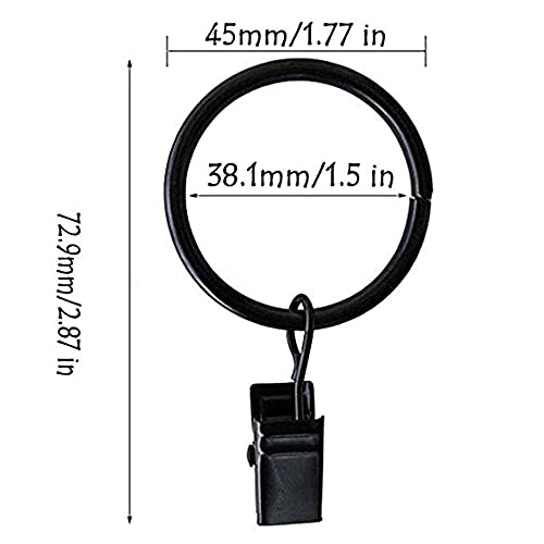 Curtain Rings With Clips 1.5 Inch Set 20 Heavy Duty Curtain Hooks For Decorative Drapery Rings, Rings With Curtain Clips,Curtain Clip Rings,Drapery Rings,Black #TOP7
