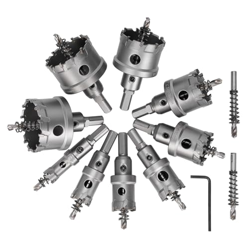 ybaymy Hole Saw Set 9 Pcs TCT Hole Saw Kit 16-53mm Carbide Cutter Tungsten Steel Cutter Cutters Set for Metal Sheet Steel Holesaw Set