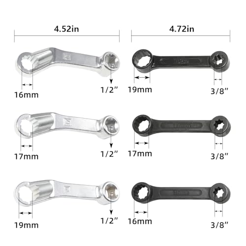 Image of DPTOOL 6PC Rear Camber Adjusting Wrench Engine Motor Mount Socket for Benz | Offset Fixing Screws with 16mm 17mm 19mm 1 /2 inch 3 /8 inch Drive W221 W220 W219 W211 W210 W204 W203 W202 W201 W170 W140 W126 Engine
