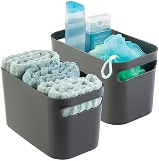 mDesign Bathroom Basket - Storage for Shower Accessories Such as Makeup, Shampoo, Lotion and Perfume - Can Also Be Used as a Shower Caddy - Grey