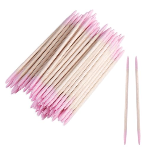 FSpronail 200pcs Pointed Tip Cotton Swabs Pink Double-head Precision Microblading Cotton Swabs with Wooden Sticks Nail Polish Remover Pen Touch Up Disposable Makeup Applicators Beauty Tools