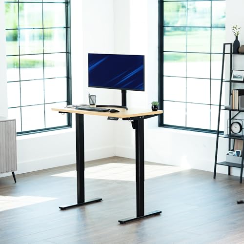 Image of VIVO Electric 43 x 24 in Standing Desk, Memory Height Adjustment, 1B Series, Holds 220 lbs, One-Piece Light Wood Top, Black Frame, DESK-KIT-1B4C