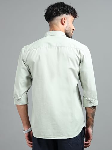 Image of Men Slim Fit Solid Spread Collar Casual Shirt