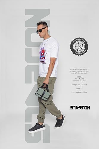 Image of Unisex 100% Cotton Superhero Graphic Printed Drop Shoulder Oversized Fit T-Shirt for Men and Women