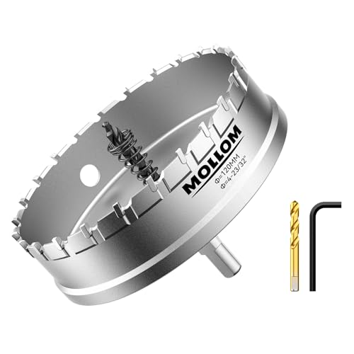 Mollom 4-23/32" (120mm) Heavy Duty Carbide Hole Saw with 2 Pilot Bits