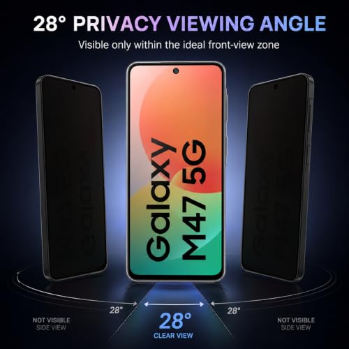 Image of FIRST MART Privacy Tempered Glass for Samsung Galaxy M47 With Cable Guard & Installation Kit | Anti-Spy 9H Screen Protector, Edge-to-Edge, Case-Friendly | Black