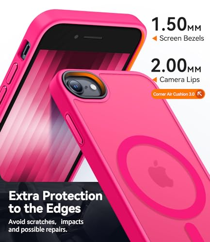 Image of CANSHN Magnetic Case for iPhone SE 2022 /iPhone SE 2020 /iPhone 8, Built in Magnets Compatible with MagSafe, Translucent Matte Back Phone Cover for iPhone 8 /SE 2 /SE 3(4.7 inch) Frosted Hot Pink