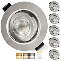 Aulaiyi LED Einbaustrahler 230V Dimmbar 68mm 5.5W IP44 LED Spots Ultra Flach Deckenspots 45° Schwenkbar Einbauleuchten Warmweiß Neutralweiß Kaltweiß Einbauspots für Bad Wohnzimmer, Nickel 6er Set