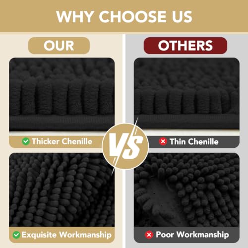 Image of H.VERSAILTEX Dog Door Mat for Muddy Paws Absorbent Dirt Trapper Non Slip Quick Dry Washable Chenille Mats for Dogs Entry Rug for Indoor Outdoor (Black, 17 inch x 24 inch)