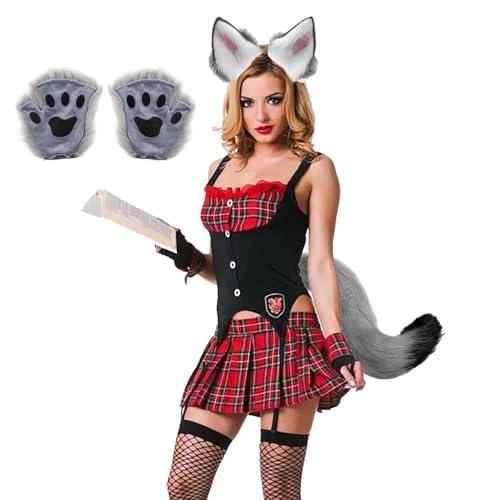 Cosplay Halloween Facile à Porter Ensemble Oreilles Queue Gants Loup